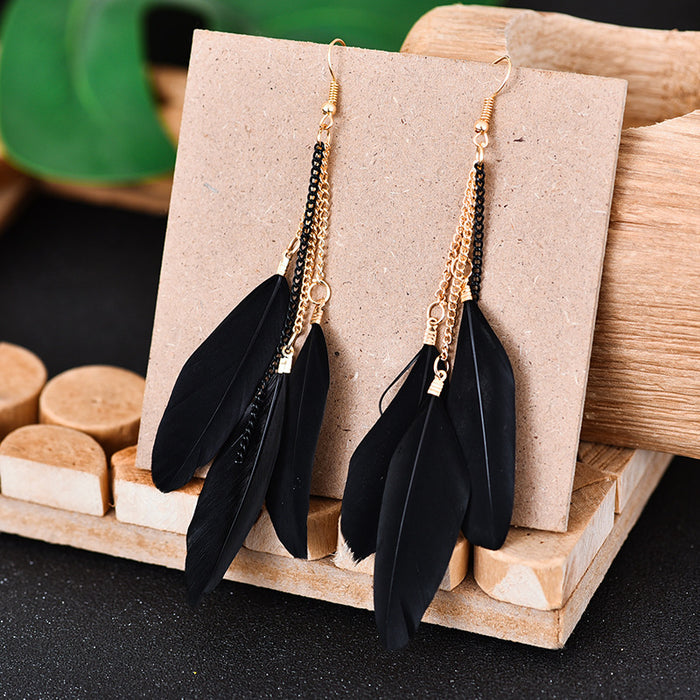 Wholesale Earrings Alloy Retro Long Fairy Layered Chain Feather JDC-ES-YYDX006