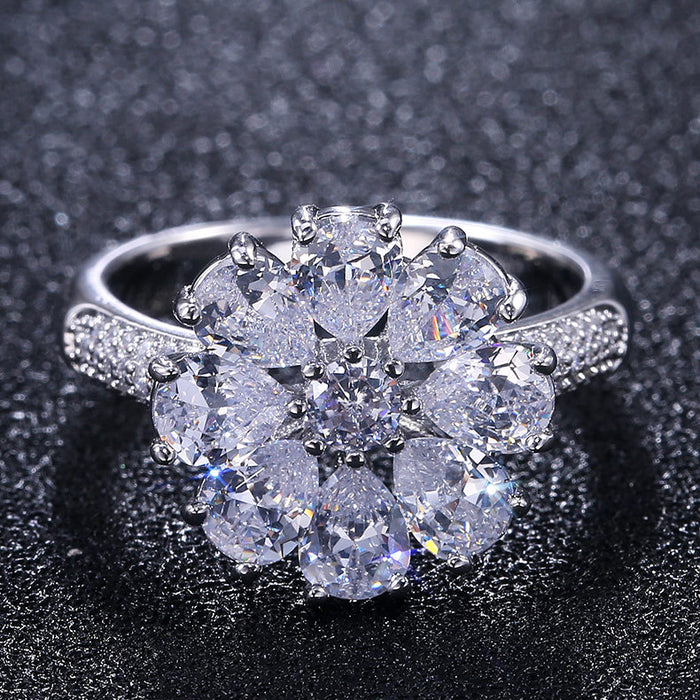 Wholesale Rings Copper Flower Bloom Zircon MOQ≥2 JDC-RS-CaoS073