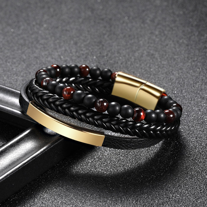 Wholesale Tiger Eye Stone Bead Bracelet Leather Rope Braided Bracelet JDC-BT-DiS002