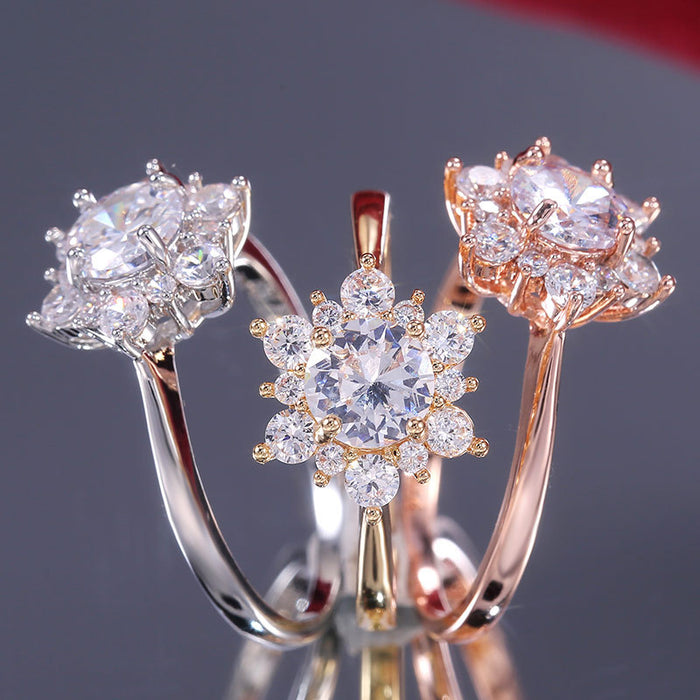 Wholesale small fresh crystal flowers simple and delicate micro-set zircon ring MOQ≥2 JDC-RS-CaoS050