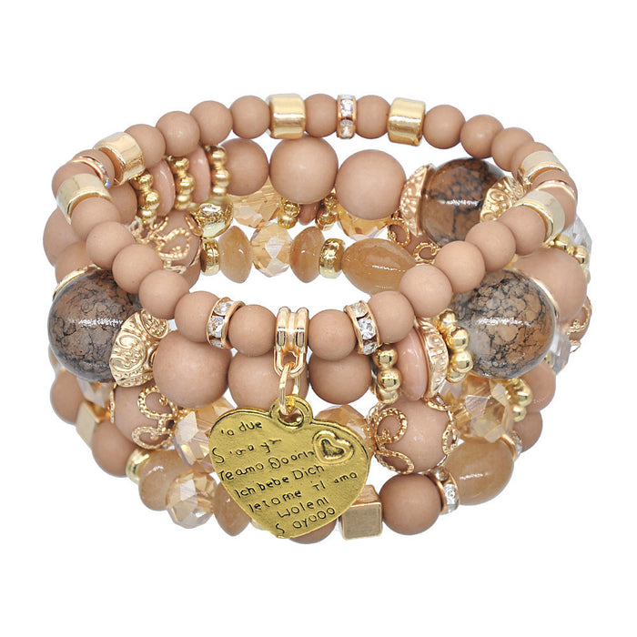 Wholesale Peach Heart Four Layer Crystal Bracelet Beads JDC-BT-YF010