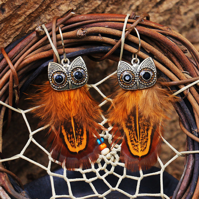 Wholesale Earrings Alloy Vintage Feather Owl MOQ≥2 JDC-ES-HH028