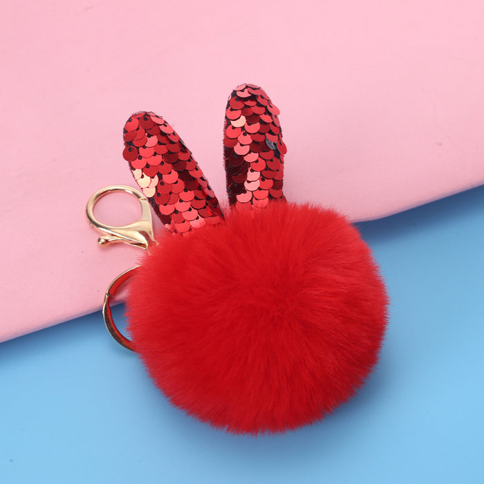 Wholesale keychain hair ball cute bunny ears bag pendant MOQ≥2 JDC-KC-YXin004