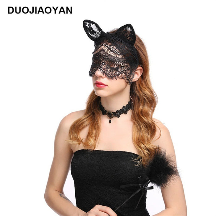 Wholesale lace lace with veil cat and rabbit ears headband MOQ≥3 JDC-HD-Jiaoy009