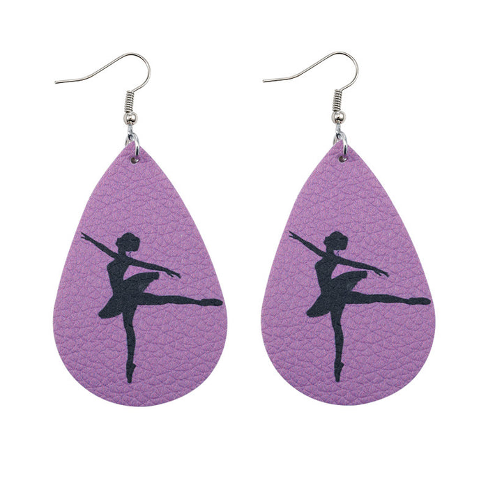Wholesale earrings PU ballet girl love water drop JDC-ES-LvY004
