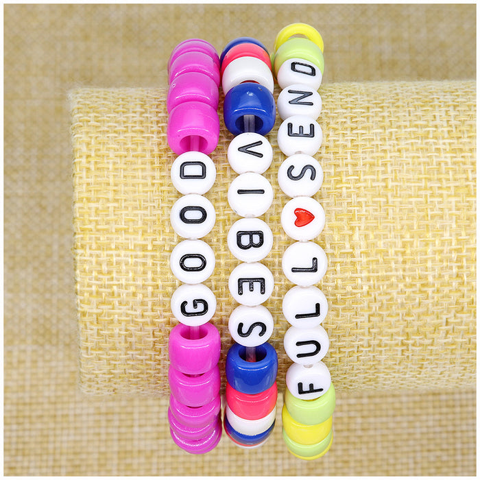 Rainbow al por mayor trenzado 26 pulseras de cuentas de alfabeto de 3 piezas JDC-BT-YIYE020