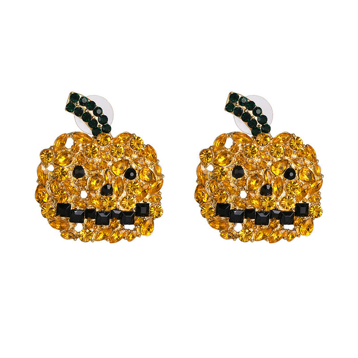 Wholesale Earrings Alloy Pumpkin Diamond Ear Studs Halloween JDC-ES-JJ266