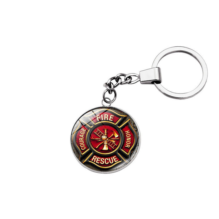 Wholesale Keychains Alloy Glass Rescue Firefighter Time Stone JDC-KC-JiaY008