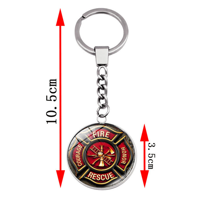 Wholesale Keychains Alloy Glass Rescue Firefighter Time Stone JDC-KC-JiaY008
