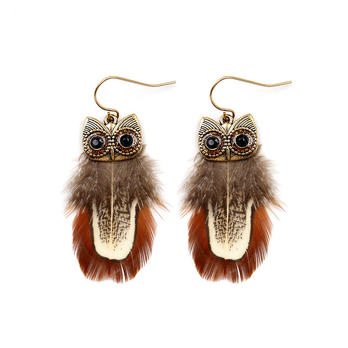 Wholesale Earrings Alloy Vintage Feather Owl MOQ≥2 JDC-ES-HH028