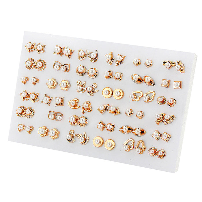 Jewelry WholesaleWholesale 36 Pairs Mixed Style Gold Base Color Inlaid Pearl Hypoallergenic Stud Earrings JDC-ES-Jingy001 Earrings 锦尧 %variant_option1% %variant_option2% %variant_option3%  Factory Price JoyasDeChina Joyas De China