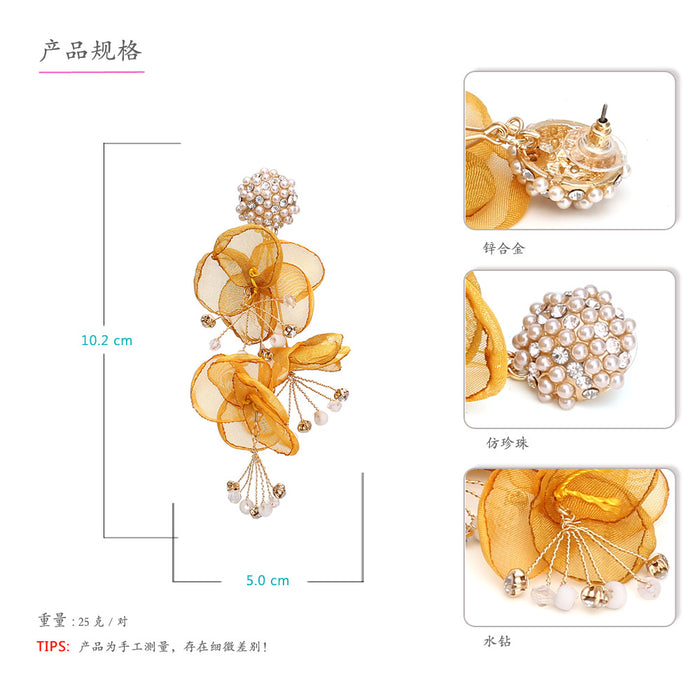 Jewelry WholesaleWholesale handmade fabric floral pearl earrings JDC-ES-MY257 Earrings 曼茵 %variant_option1% %variant_option2% %variant_option3%  Factory Price JoyasDeChina Joyas De China
