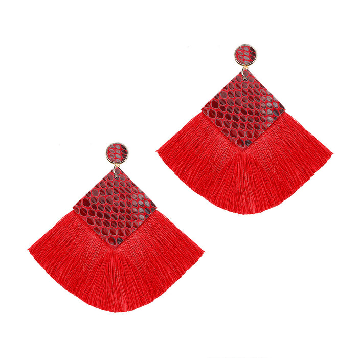 Wholesale Boho Tassel PU Alloy Embroidery Thread Earrings JDC-ES-JM013