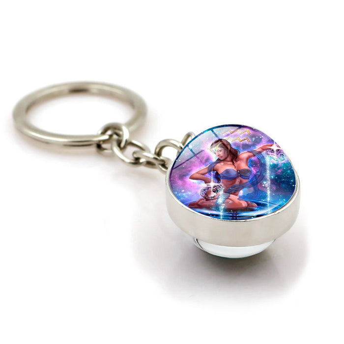 Wholesale Keychains For Backpacks Twelve Constellation Zinc Alloy Glass Keychain JDC-KC-Hengx008