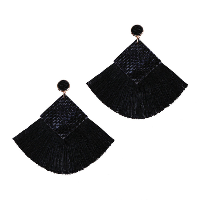 Wholesale Boho Tassel PU Alloy Embroidery Thread Earrings JDC-ES-JM013