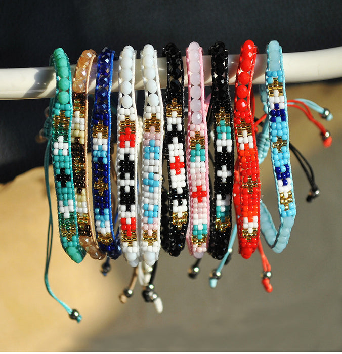 Viento étnico al por mayor Rainbow Rice Beads Hand tejido de bricolaje estirado de bricolaje JDC-BT-YF014
