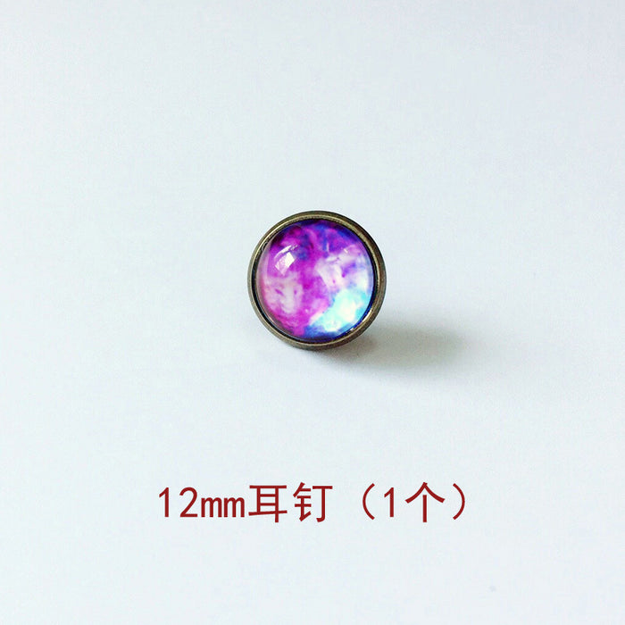 Wholesale Starry Sky 12mm Metal Copper Glass Gemstone Single Stud Earrings MOQ≥4 JDC-ES-Lexx003