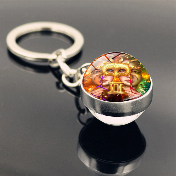 Keychains al por mayor para mochilas Doce Constellation Aley Glass Keychain JDC-KC-HENGX008