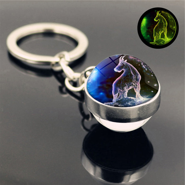 Keychains al por mayor para mochilas Doce Constellation Aley Glass Keychain JDC-KC-HENGX007
