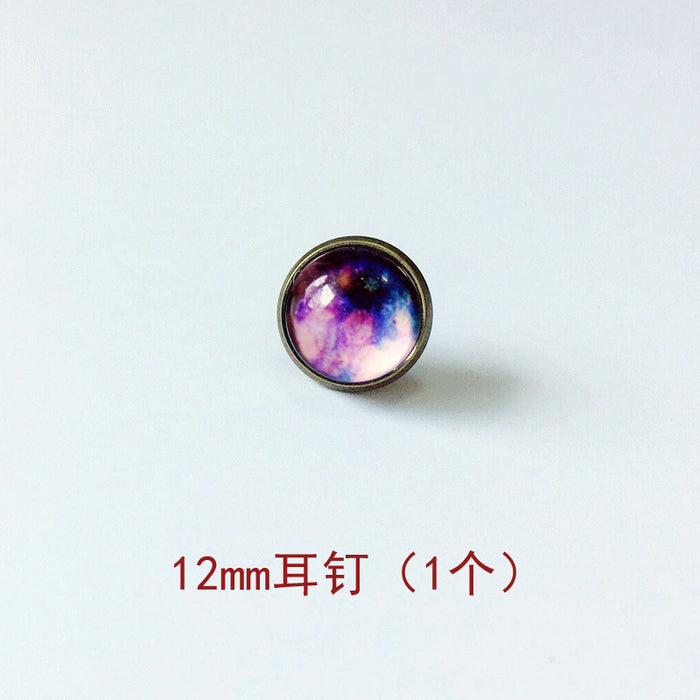 Wholesale Starry Sky 12mm Metal Copper Glass Gemstone Single Stud Earrings MOQ≥4 JDC-ES-Lexx003