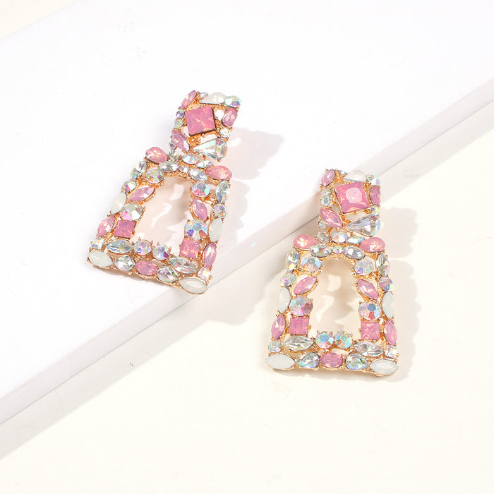 Wholesale Geometric Glass Diamond Faux Diamond Alloy Earrings JDC-ES-Qiandi019