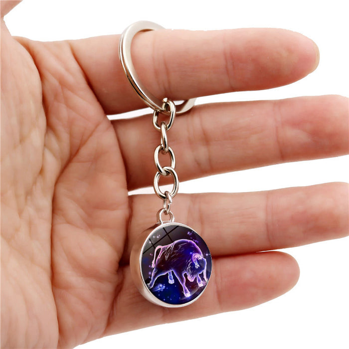 Wholesale Keychains For Backpacks Twelve Constellation Zinc Alloy Glass Keychain JDC-KC-Hengx007