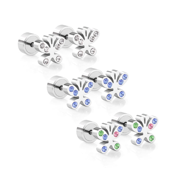 Wholesale Stainless Steel Silver Butterfly Star Love Flower Stud Earrings MOQ≥3 JDC-ES-Aiseng001