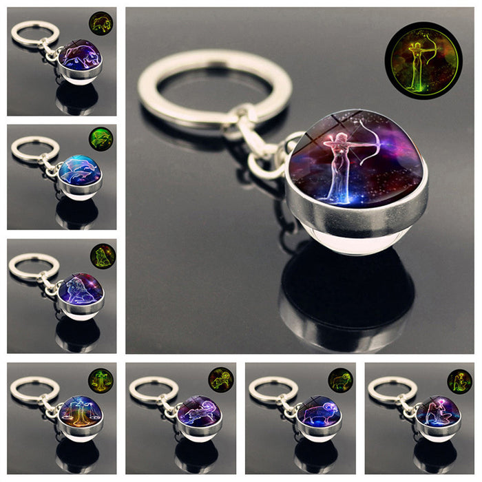 Keychains al por mayor para mochilas Doce Constellation Aley Glass Keychain JDC-KC-HENGX007