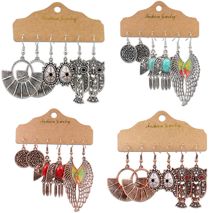 Wholesale Earrings Metal Vintage Owl Wings Set MOQ≥2 JDC-ES-HH032