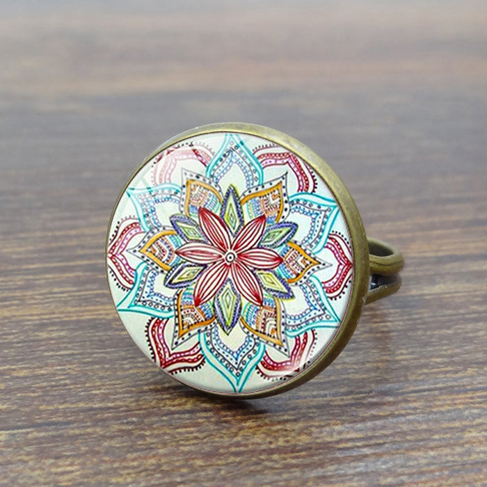 Wholesale Mandala Time Gemstone Copper Glass Ring JDC-RS-XuS001