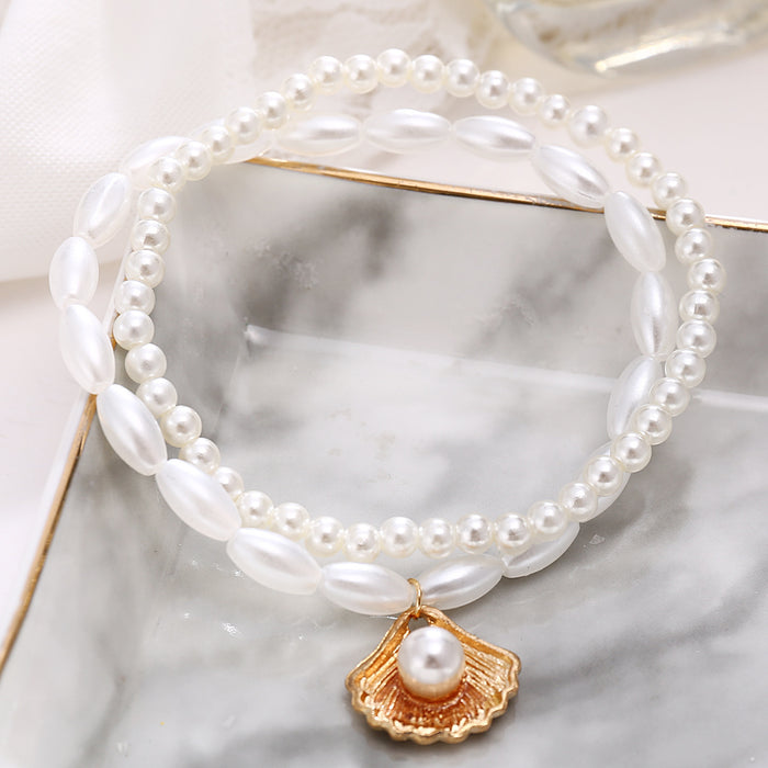 Jewelry WholesaleWholesale simple artificial pearl fan shell pendant Anklet JDC-AS-F500 Anklet 韩之尚 %variant_option1% %variant_option2% %variant_option3%  Factory Price JoyasDeChina Joyas De China