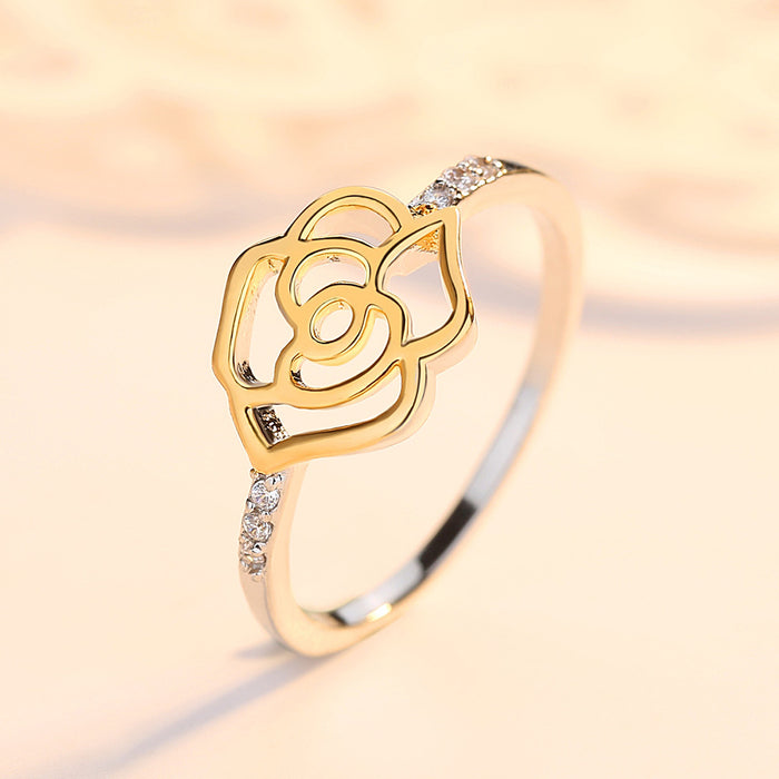 Wholesale Ring Copper Rhinestone Hollow Rose MOQ≥2 JDC-RS-MiMeng137