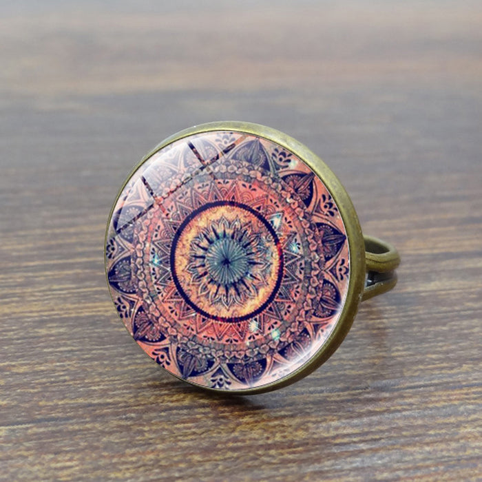 Wholesale Mandala Time Gemstone Copper Glass Ring JDC-RS-XuS001