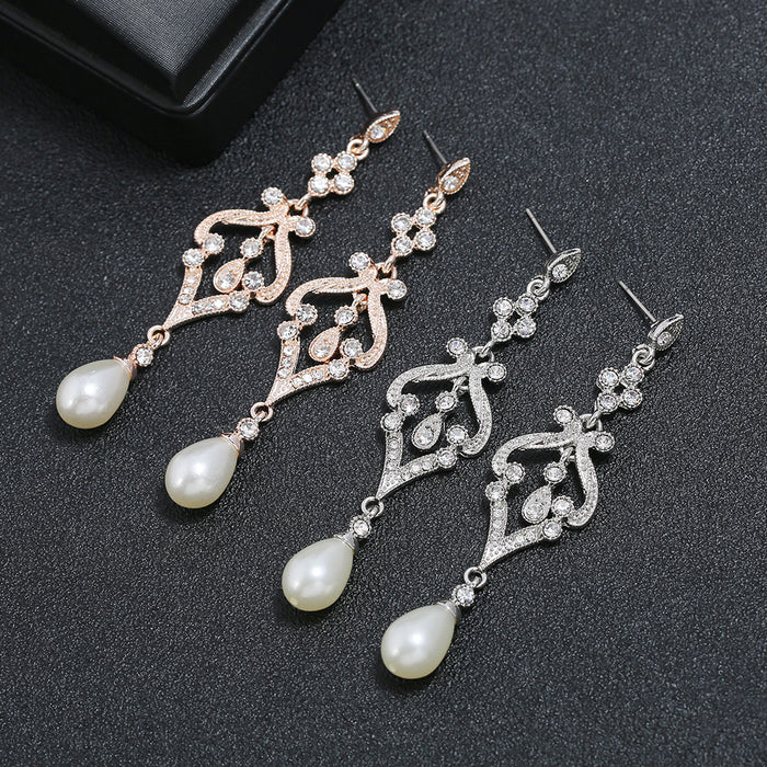 Wholesale Earrings Alloy Long Pearl and Diamond MQO≥2 JDC-ES-zhuoq013
