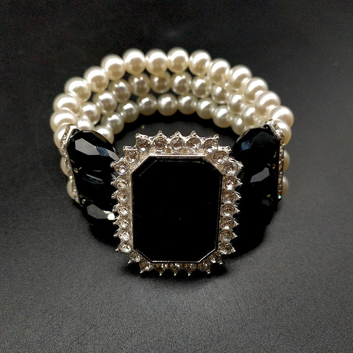 Brazalete al por mayor perla geométrica de piedra de cristal perlas de estiramiento MOQ≥2 JDC-BT-NANH006