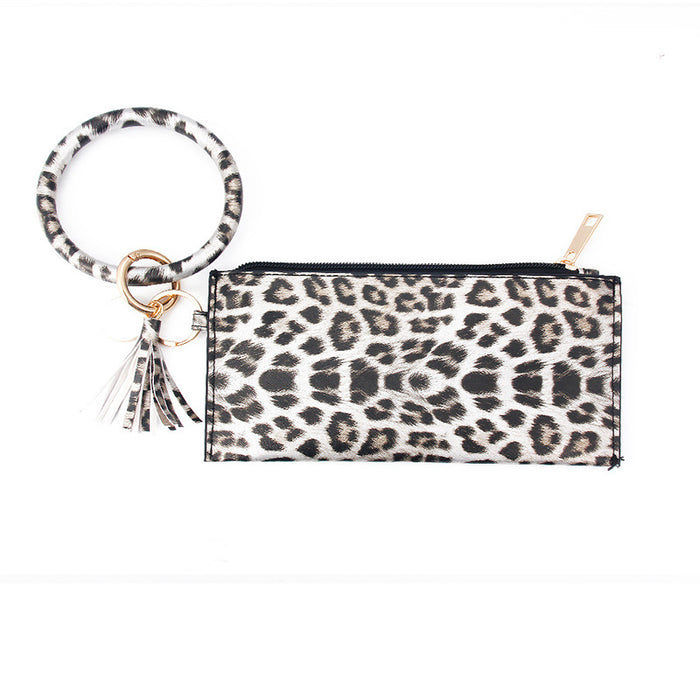 Wholesalee Leopard Imprimé en cuir Pu Fringe Fringe pour dames clés en cuir Sandwich Portefeuille JDC-WT-JINGY001