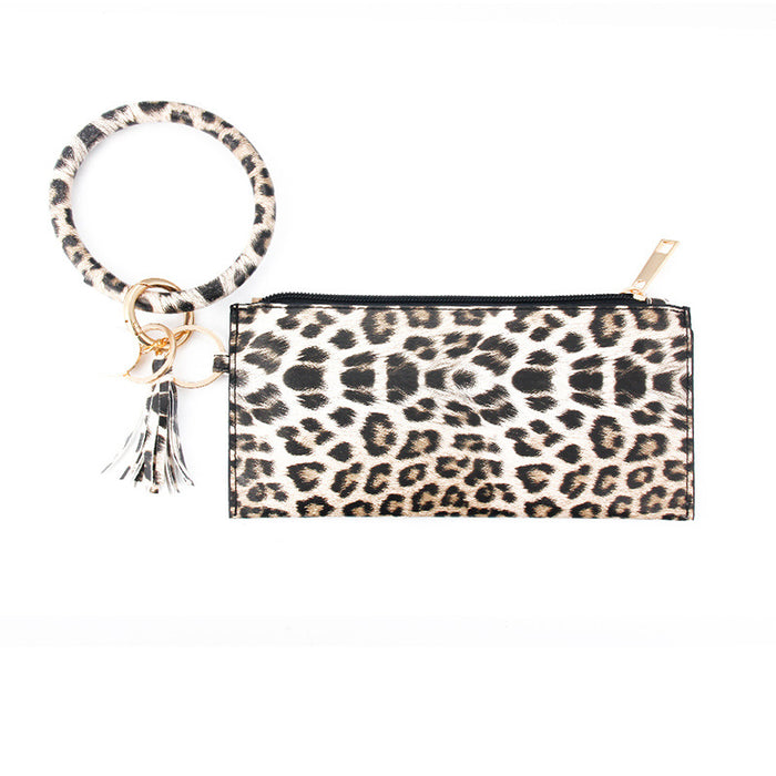 Wholesalee Leopard PU cuero Pu Fringe Ladies Keychain Sandwich Wallet JDC-WT-Jingy001