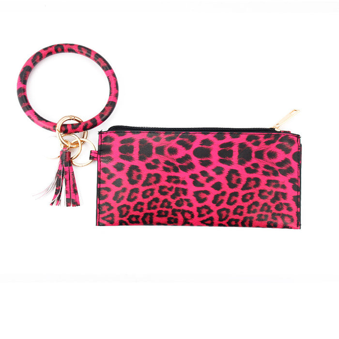 Wholesalee Leopard Print PU Leather Fringe Ladies Leather Keychain Sandwich Wallet JDC-WT-Jingy001