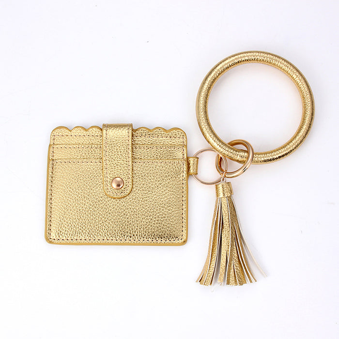 Wholesale Leopard Print PU Leather Tassel Bracelet Keychain ID Holder Coin Purse JDC-WT-Jingy003
