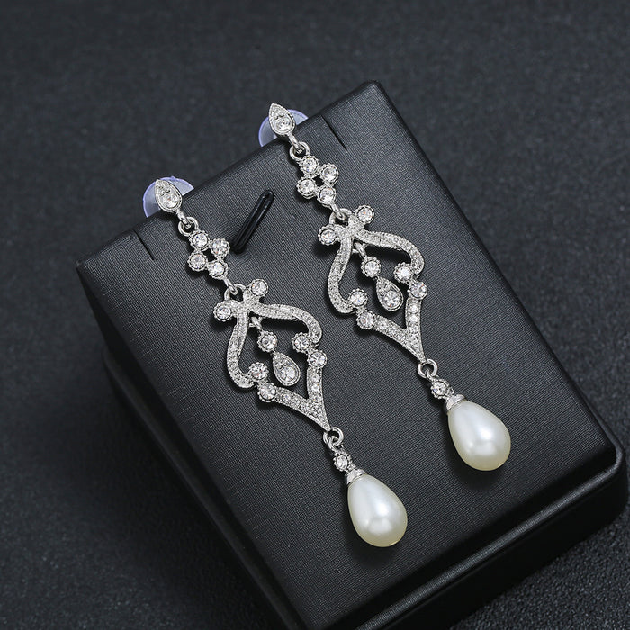 Wholesale Earrings Alloy Long Pearl and Diamond MQO≥2 JDC-ES-zhuoq013