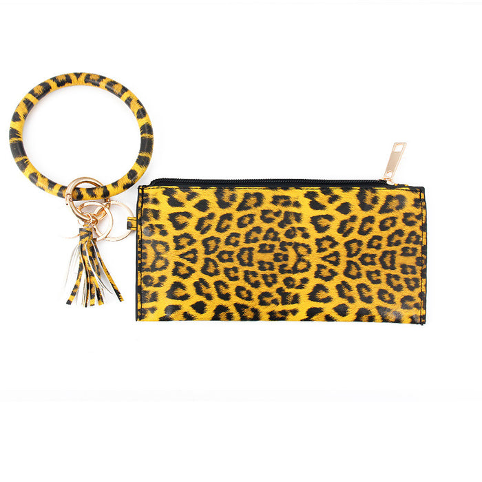 Wholesalee Leopard PU cuero Pu Fringe Ladies Keychain Sandwich Wallet JDC-WT-Jingy001