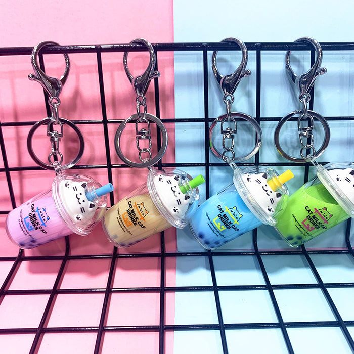 Wholesale Keychains Acrylic Cute Cat Bubble Tea MOQ≥2 JDC-KC-DMF035