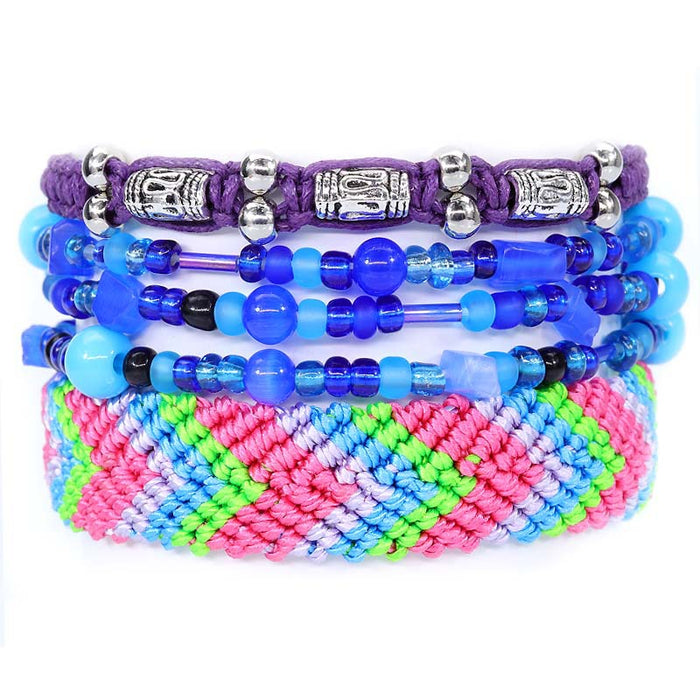 Wholesale Opal Teen Rainbow Braided Bracelet Silk Thread Beaded 5 Piece Set JDC-BT-Yiye022