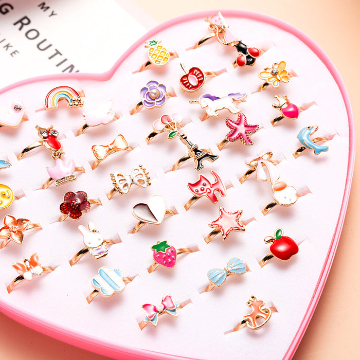 Wholesale Ring Alloy Cartoon Cute Children's Ring 36 Pieces in a Box JDC-RS-KeQ001