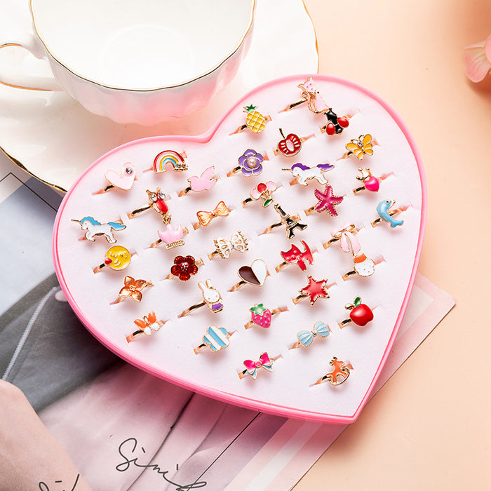 Wholesale Ring Alloy Cartoon Cute Children's Ring 36 Pieces in a Box JDC-RS-KeQ001