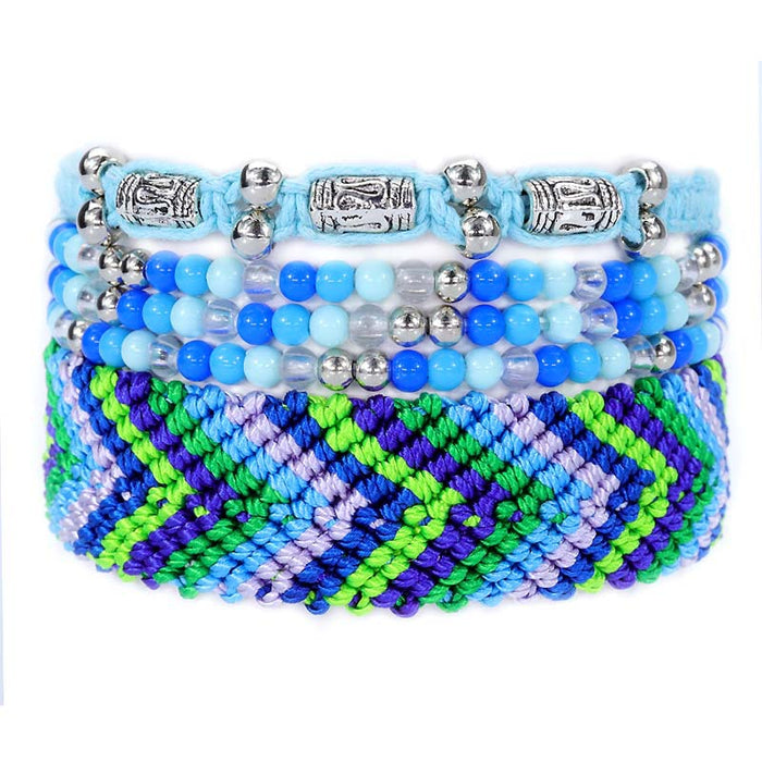 Wholesale Opal Teen Rainbow Braided Bracelet Silk Thread Beaded 5 Piece Set JDC-BT-Yiye022