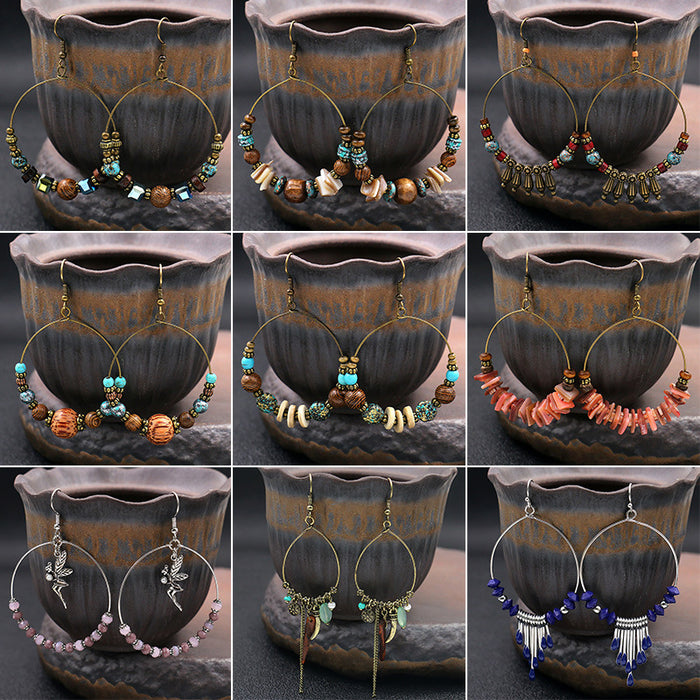Jewelry WholesaleWholesale Big Hoop Earrings Hand Beaded Wood Beads Shells JDC-ES-HH020 Earrings 汉虹 %variant_option1% %variant_option2% %variant_option3%  Factory Price JoyasDeChina Joyas De China