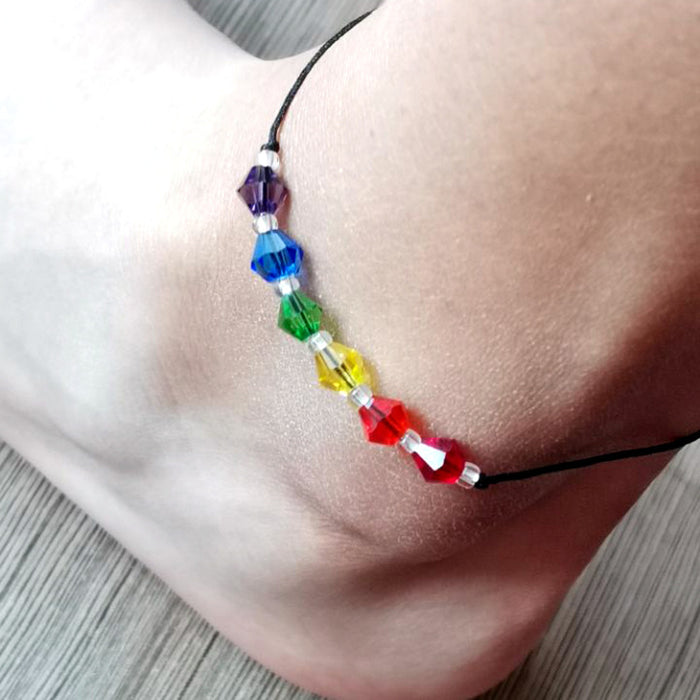 Jewelry WholesaleWholesale Rainbow Six Colors Crystal Beaded Homosexual Rice Bead Anklet MOQ≥2 JDC-AS-HaoL001 Anklets 豪灵 %variant_option1% %variant_option2% %variant_option3%  Factory Price JoyasDeChina Joyas De China