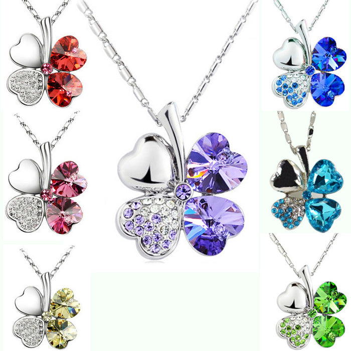 Wholesale Full Diamond Crystal Lucky Clover Necklace JDC-NE-PuZhou001