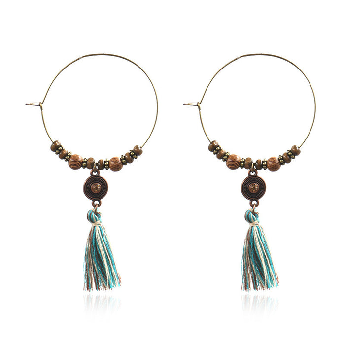 Wholesale Big Hoop Earrings Hand Beaded Wood Beads Shells JDC-ES-HH020